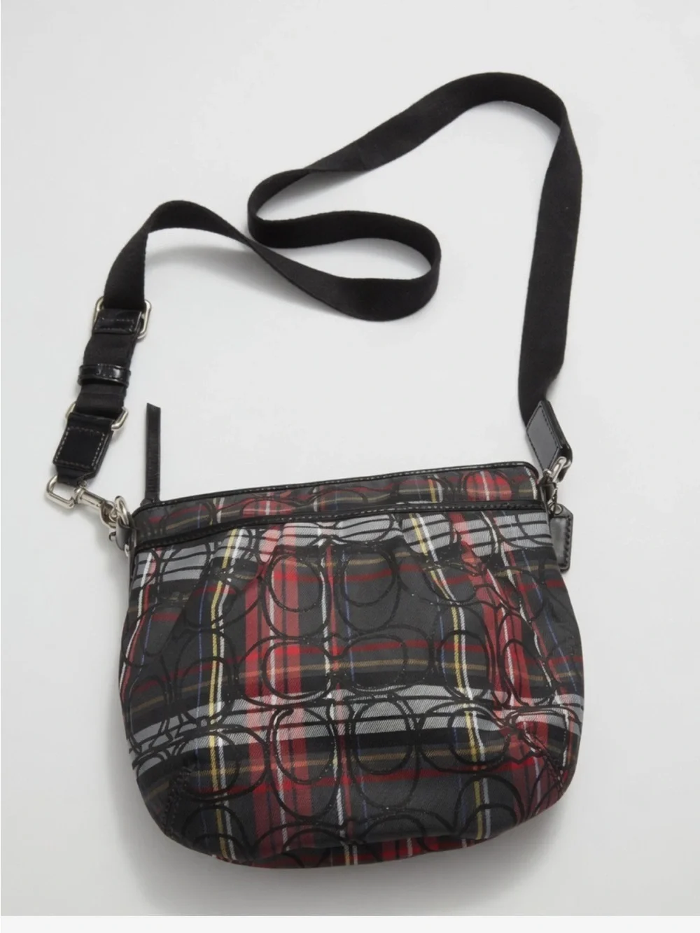 Coach Black and Red Plaid Tartan Signature Crossbody
